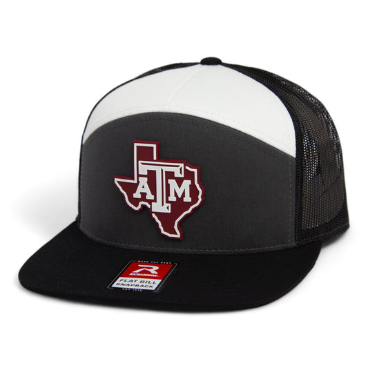 Texas A&M Aggies 3D Snapback Seven-Panel Flat Bill Trucker Hat- Charcoal/ White/ Black