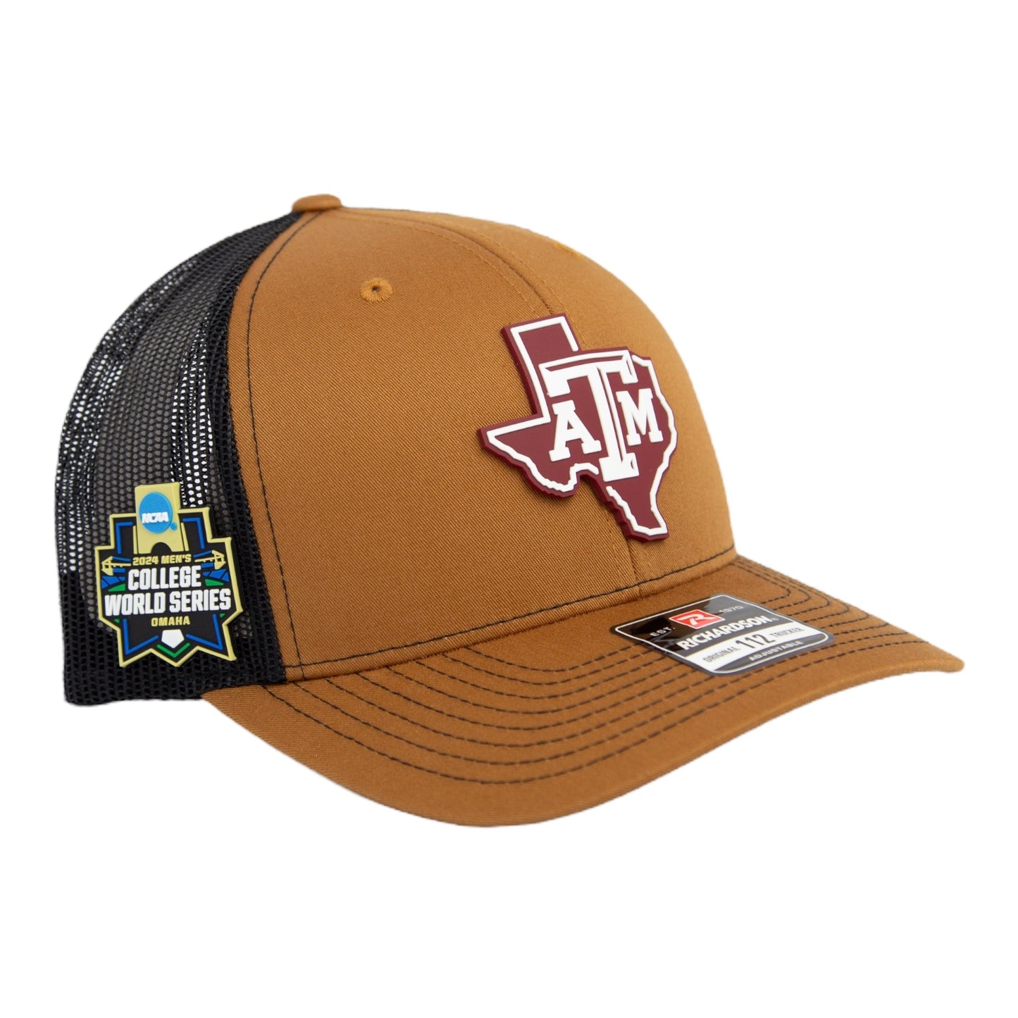 Texas A&M Aggies 2024 Men's College World Series 3D Snapback Trucker Hat- Carmel/ Black