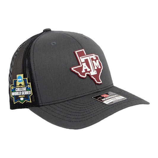 Texas A&M Aggies 2024 Men's College World Series 3D Snapback Trucker Hat- Charcoal/ Black