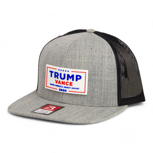 Trump Vance 2024 MAGA White Logo 3D Wool Blend Flat Bill Hat- Heather Grey/ Black