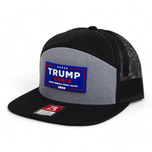 Trump Vance 2024 MAGA 3D Snapback Seven-Panel Flat Bill Trucker Hat- Heather Grey/ Black