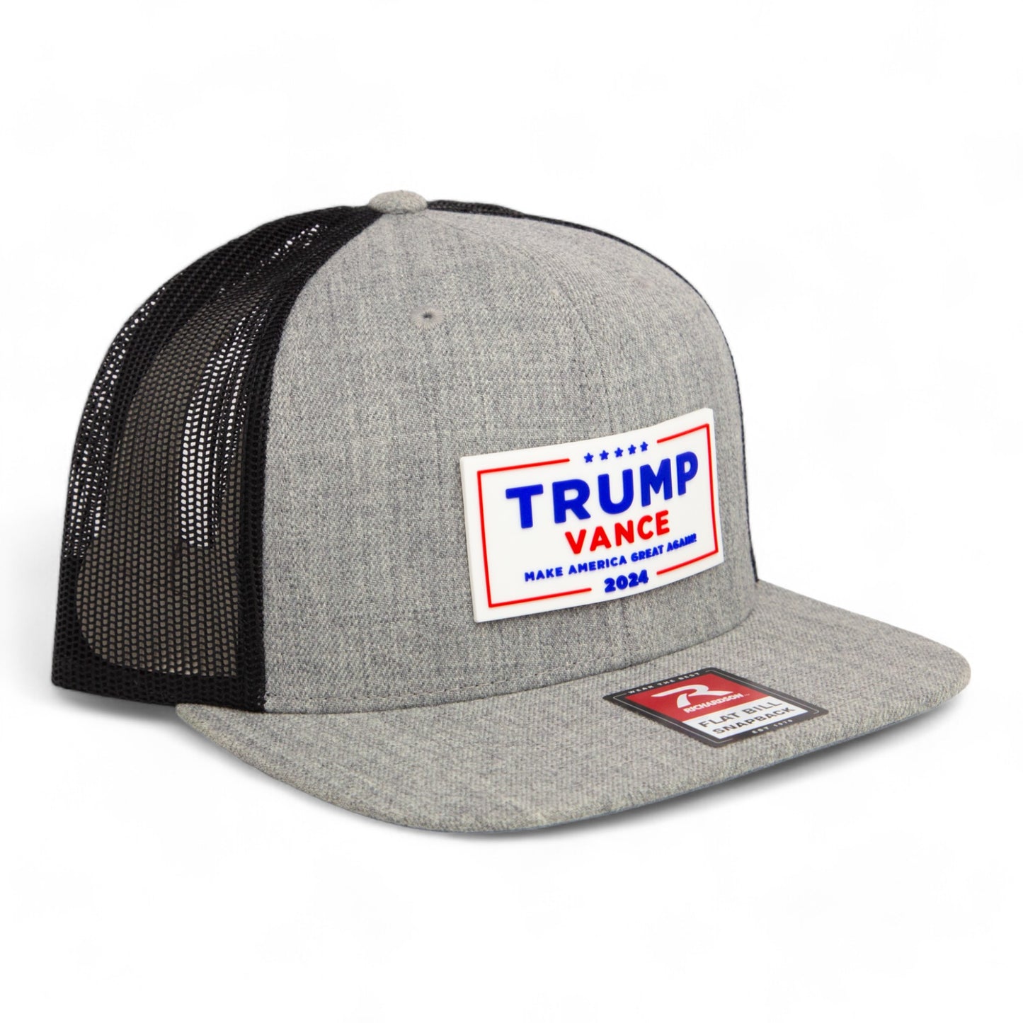 Trump Vance 2024 MAGA White Logo 3D Wool Blend Flat Bill Hat- Heather Grey/ Black