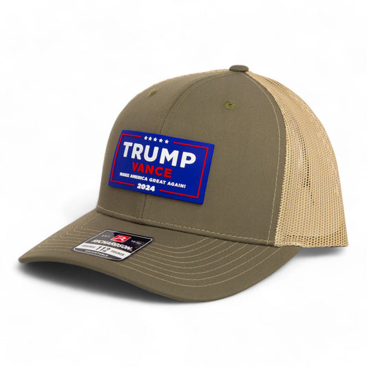 Trump Vance 2024 MAGA 3D Snapback Trucker Hat- Loden/ Tan