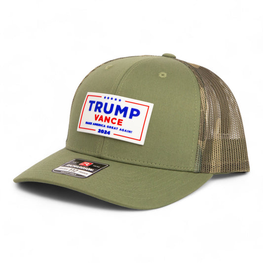 Trump Vance 2024 MAGA White Logo 3D Snapback Trucker Hat- Loden/ Green Camo