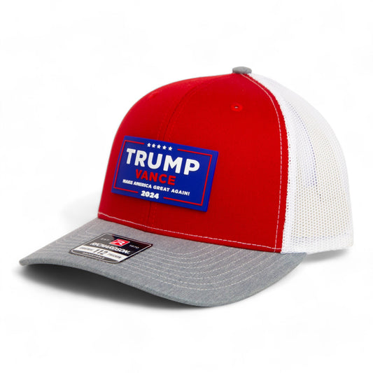 Trump Vance 2024 MAGA 3D Snapback Trucker Hat- Red/ White/ Heather Grey