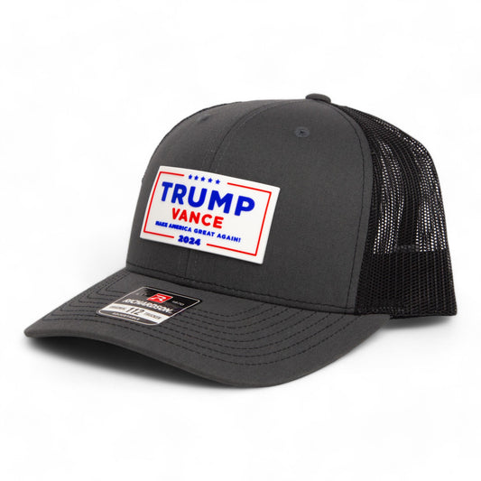 Trump Vance 2024 MAGA White Logo 3D Snapback Trucker Hat- Charcoal/ Black