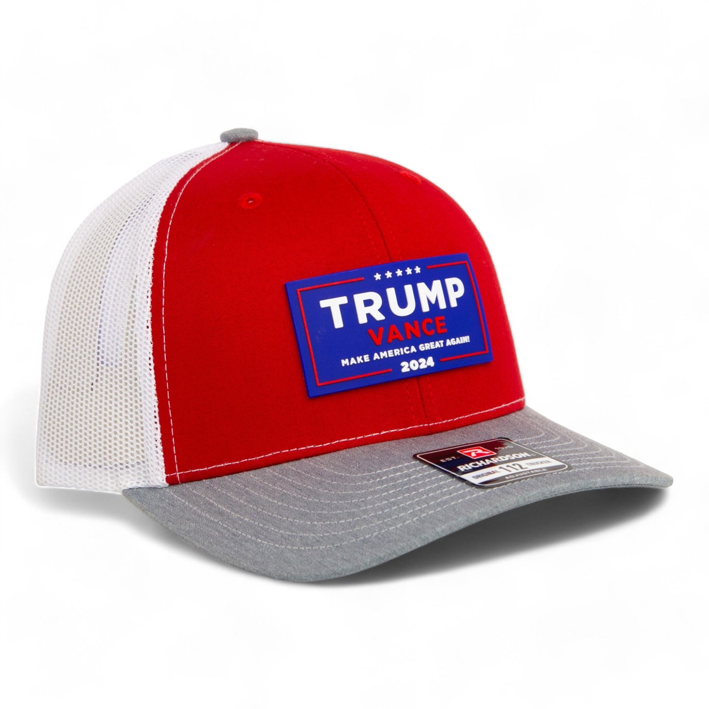 Trump Vance 2024 MAGA 3D Snapback Trucker Hat- Red/ White/ Heather Grey