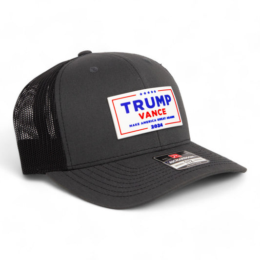 Trump Vance 2024 MAGA White Logo 3D Snapback Trucker Hat- Charcoal/ Black