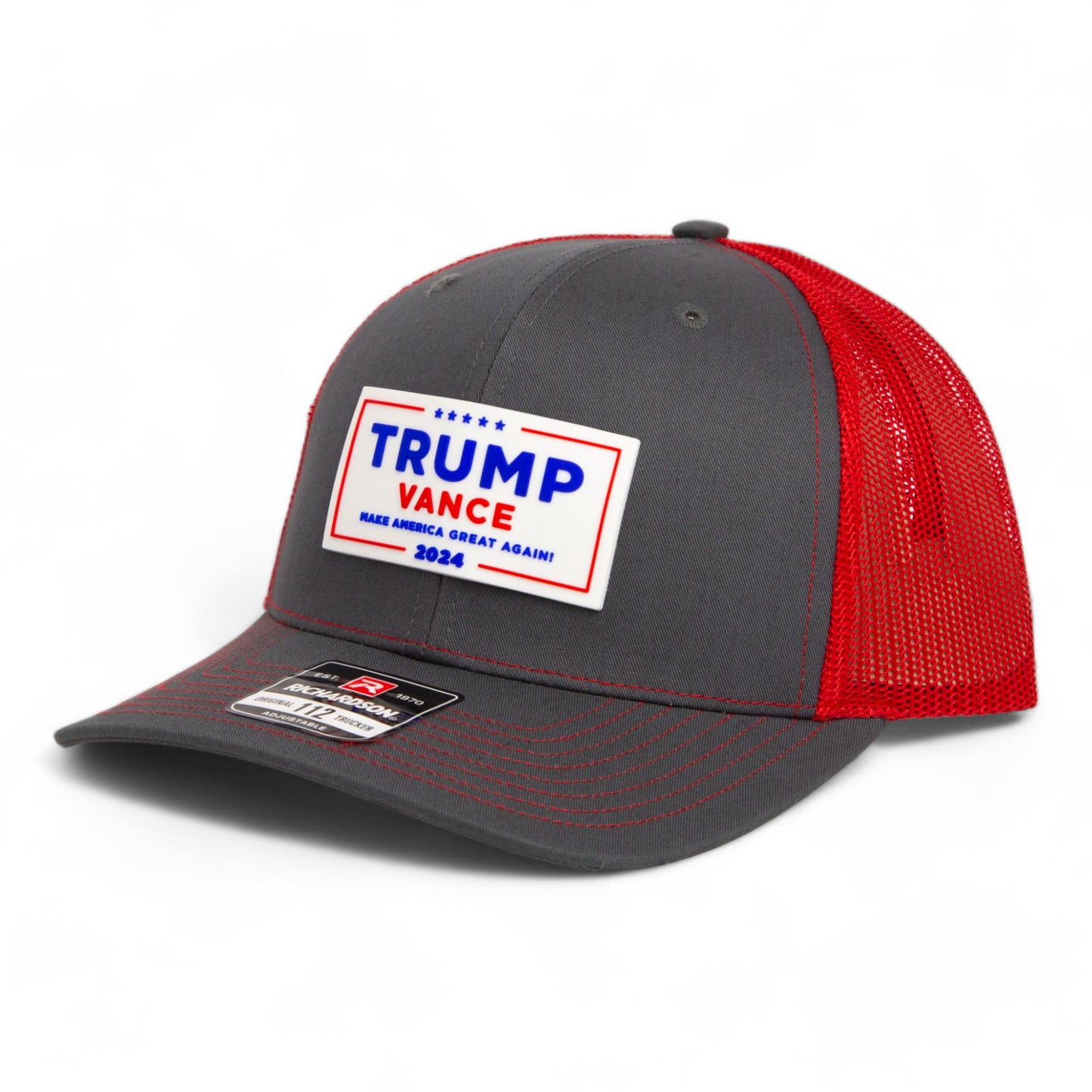 Trump Vance 2024 MAGA White Logo 3D Snapback Trucker Hat- Charcoal/ Red