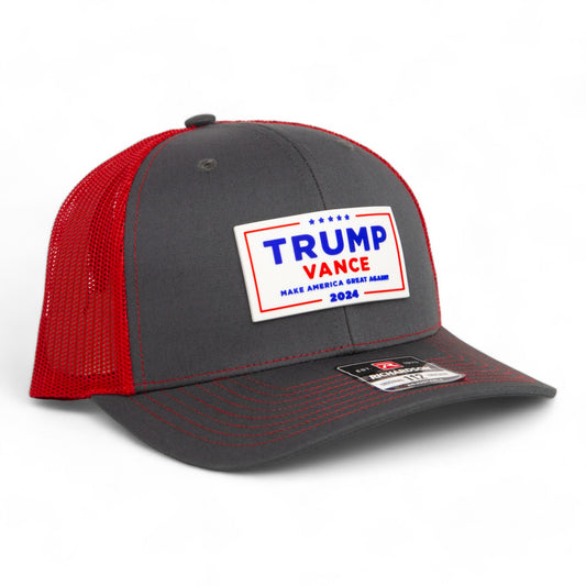 Trump Vance 2024 MAGA White Logo 3D Snapback Trucker Hat- Charcoal/ Red