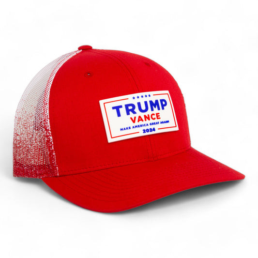 Trump Vance 2024 MAGA White Logo 3D Snapback Trucker Hat- Red Fade