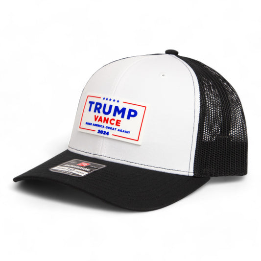 Trump Vance 2024 MAGA White Logo 3D Snapback Trucker Hat- White/ Black