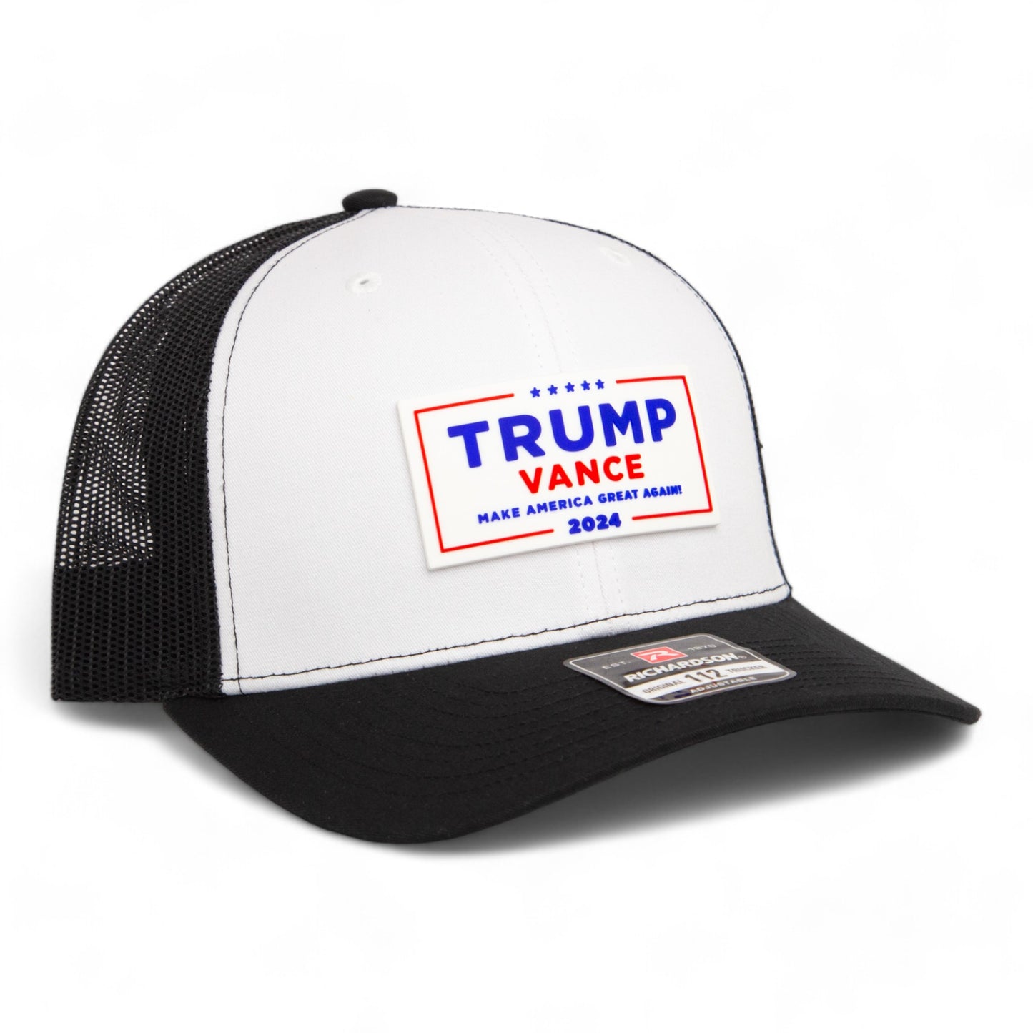 Trump Vance 2024 MAGA White Logo 3D Snapback Trucker Hat- White/ Black