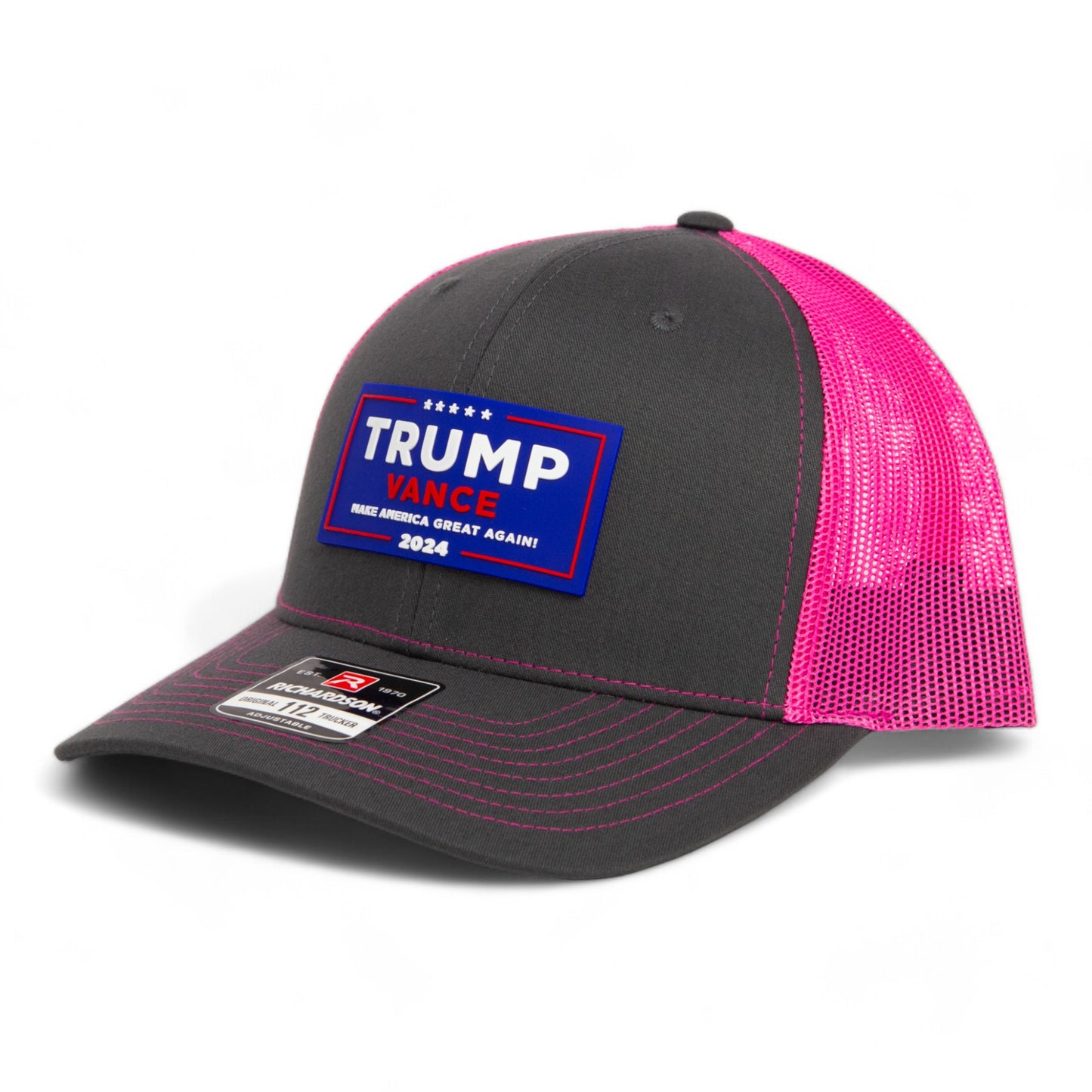 Trump Vance 2024 MAGA 3D Snapback Trucker Hat- Charcoal/ Hot Pink