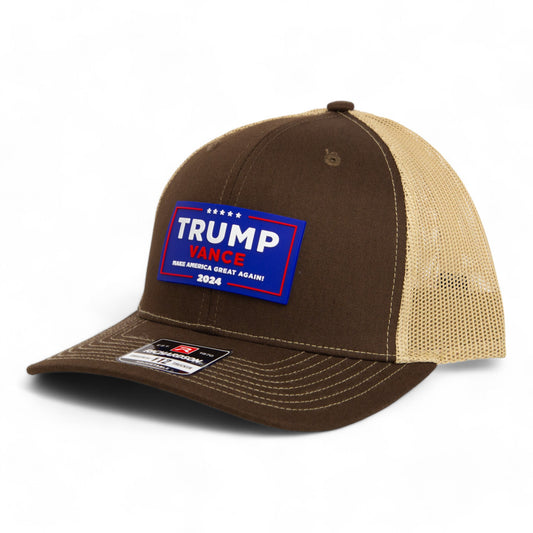 Trump Vance 2024 MAGA 3D Snapback Trucker Hat- Brown/ Tan