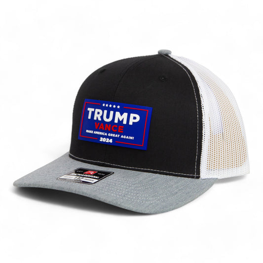 Trump Vance 2024 MAGA 3D Snapback Trucker Hat- Black/ White/ Heather Grey