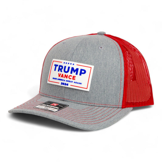 Trump Vance 2024 MAGA White Logo 3D Snapback Trucker Hat- Heather Grey/ Red