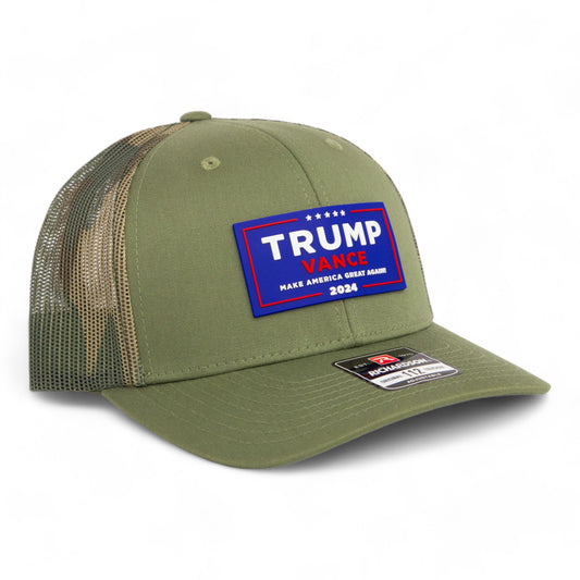 Trump Vance 2024 MAGA 3D Snapback Trucker Hat- Loden/ Green Camo