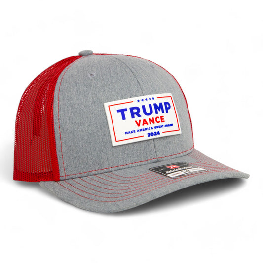 Trump Vance 2024 MAGA White Logo 3D Snapback Trucker Hat- Heather Grey/ Red