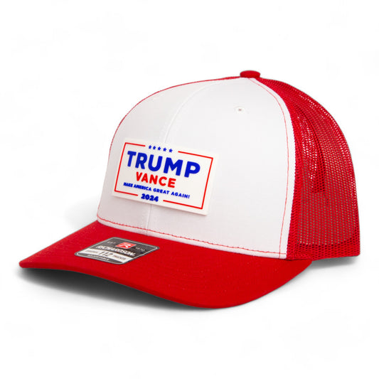 Trump Vance 2024 MAGA White Logo 3D Snapback Trucker Hat- White/ Red