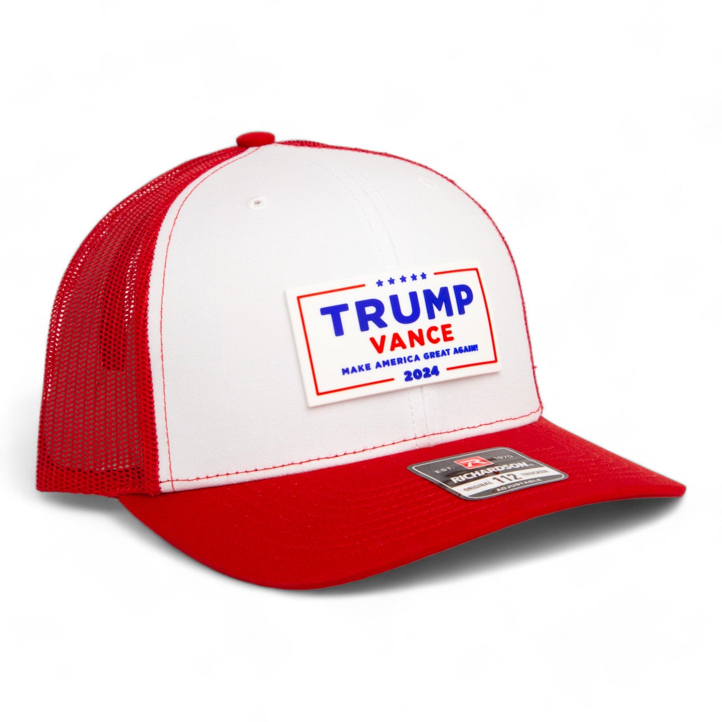 Trump Vance 2024 MAGA White Logo 3D Snapback Trucker Hat- White/ Red