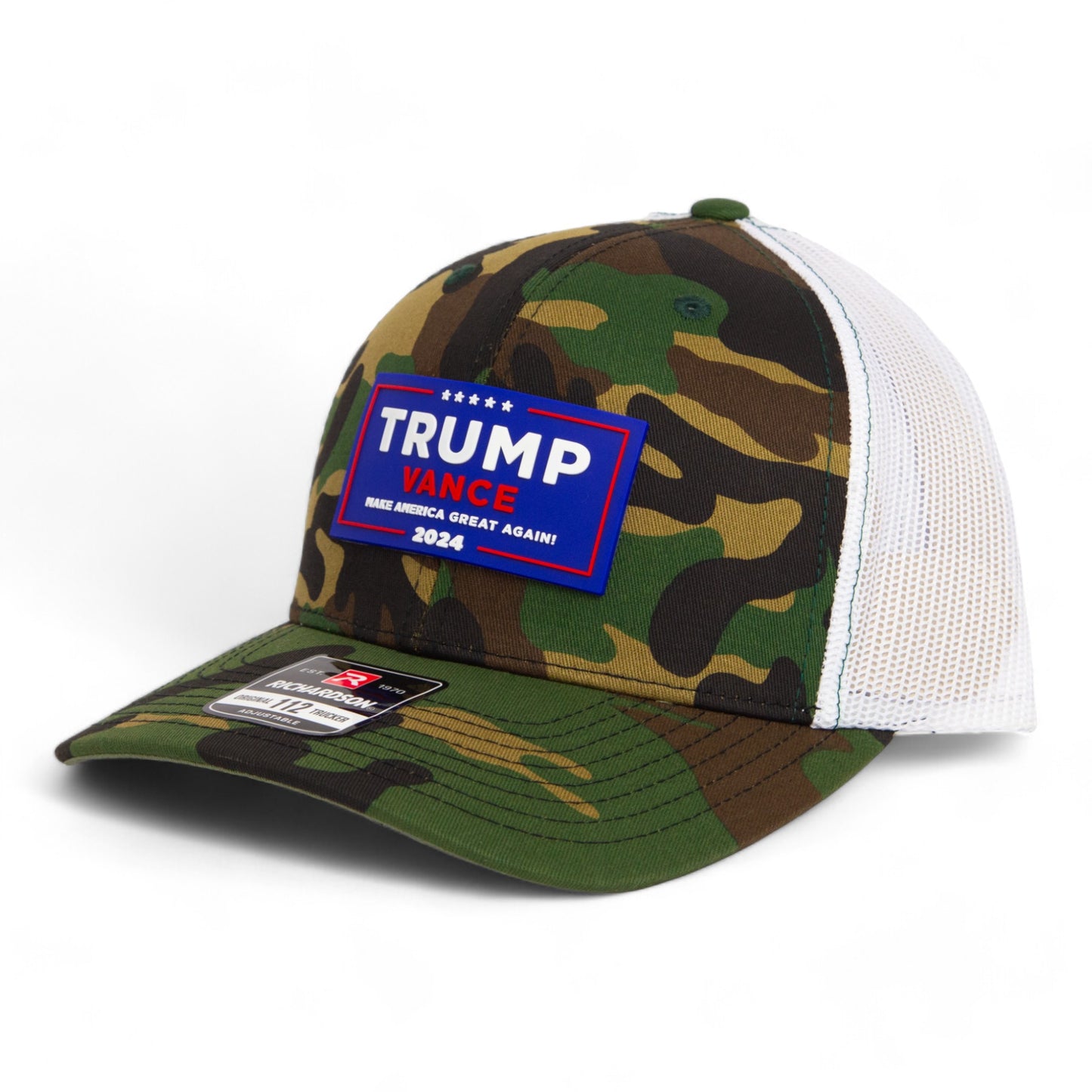 Trump Vance 2024 MAGA 3D Snapback Trucker Hat- Army Camo/ White