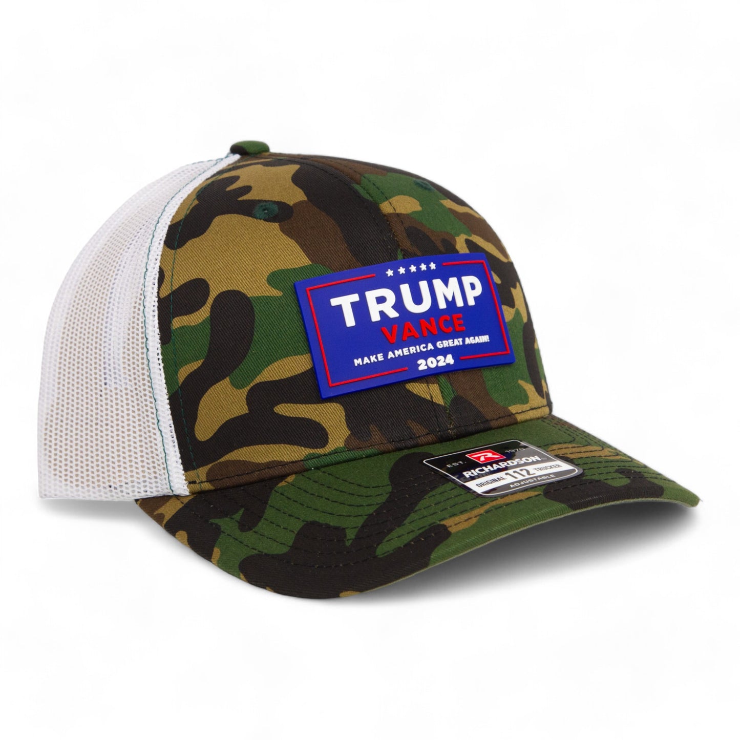 Trump Vance 2024 MAGA 3D Snapback Trucker Hat- Army Camo/ White