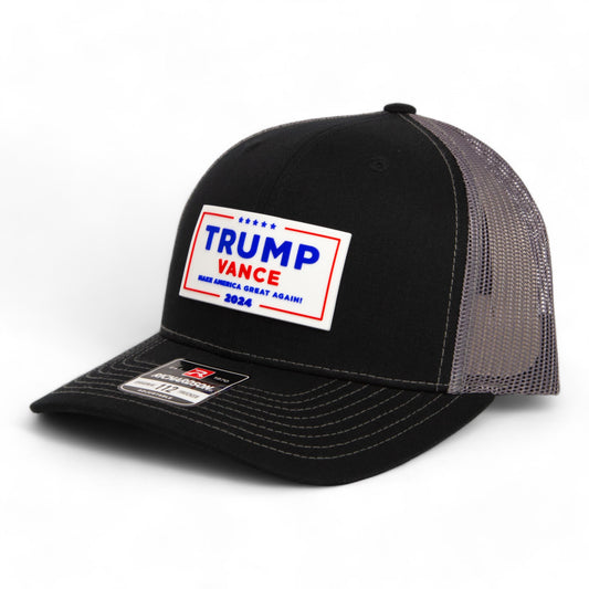 Trump Vance 2024 MAGA White Logo 3D Snapback Trucker Hat- Black/ Charcoal