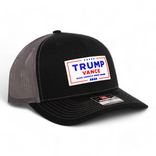 Trump Vance 2024 MAGA White Logo 3D Snapback Trucker Hat- Black/ Charcoal