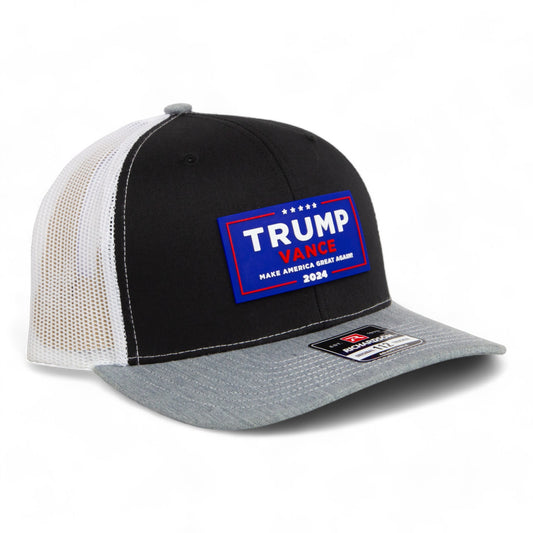 Trump Vance 2024 MAGA 3D Snapback Trucker Hat- Black/ White/ Heather Grey