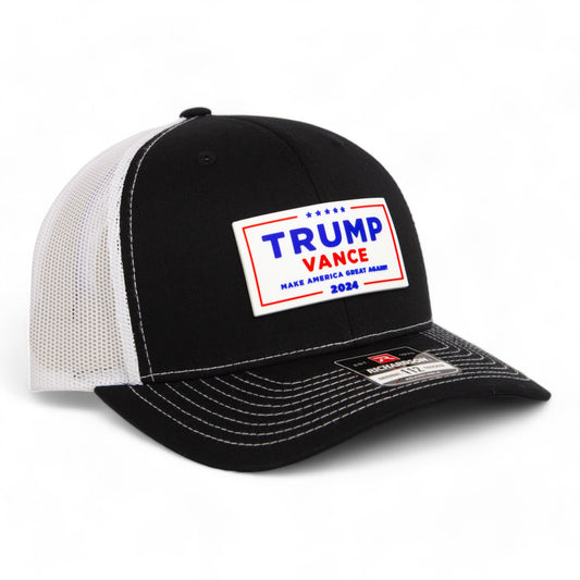 Trump Vance 2024 MAGA White Logo 3D Snapback Trucker Hat- Black/ White