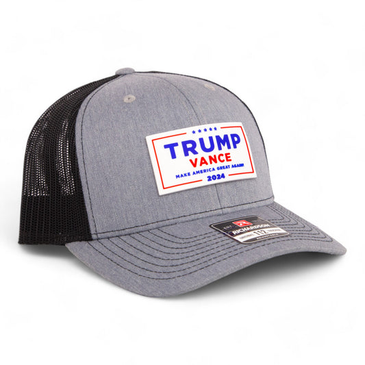 Trump Vance 2024 MAGA White Logo 3D Snapback Trucker Hat- Heather Grey/ Black