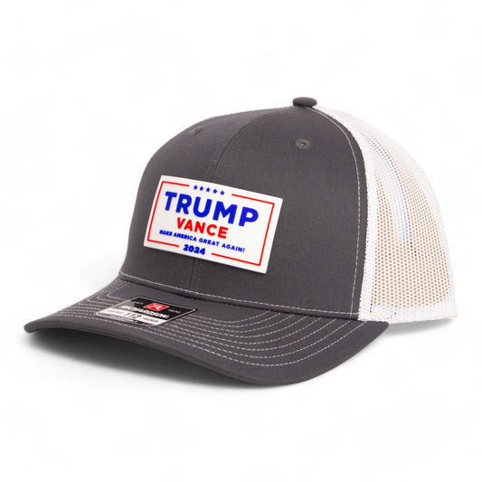 Trump Vance 2024 MAGA White Logo 3D Snapback Trucker Hat- Charcoal/ White