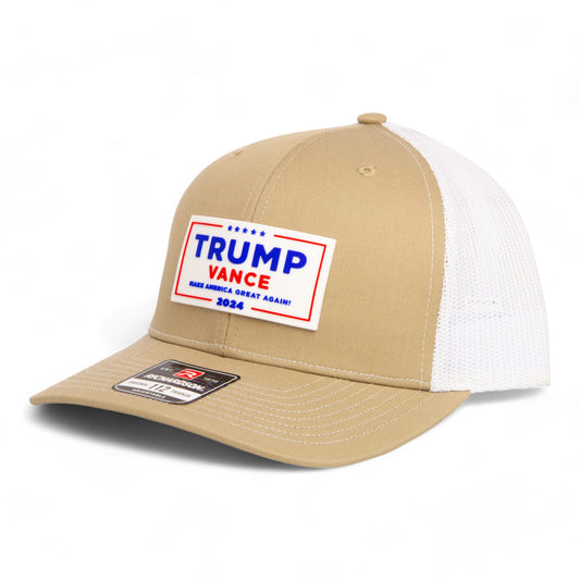 Trump Vance 2024 MAGA White Logo 3D Snapback Trucker Hat- Tan/ White