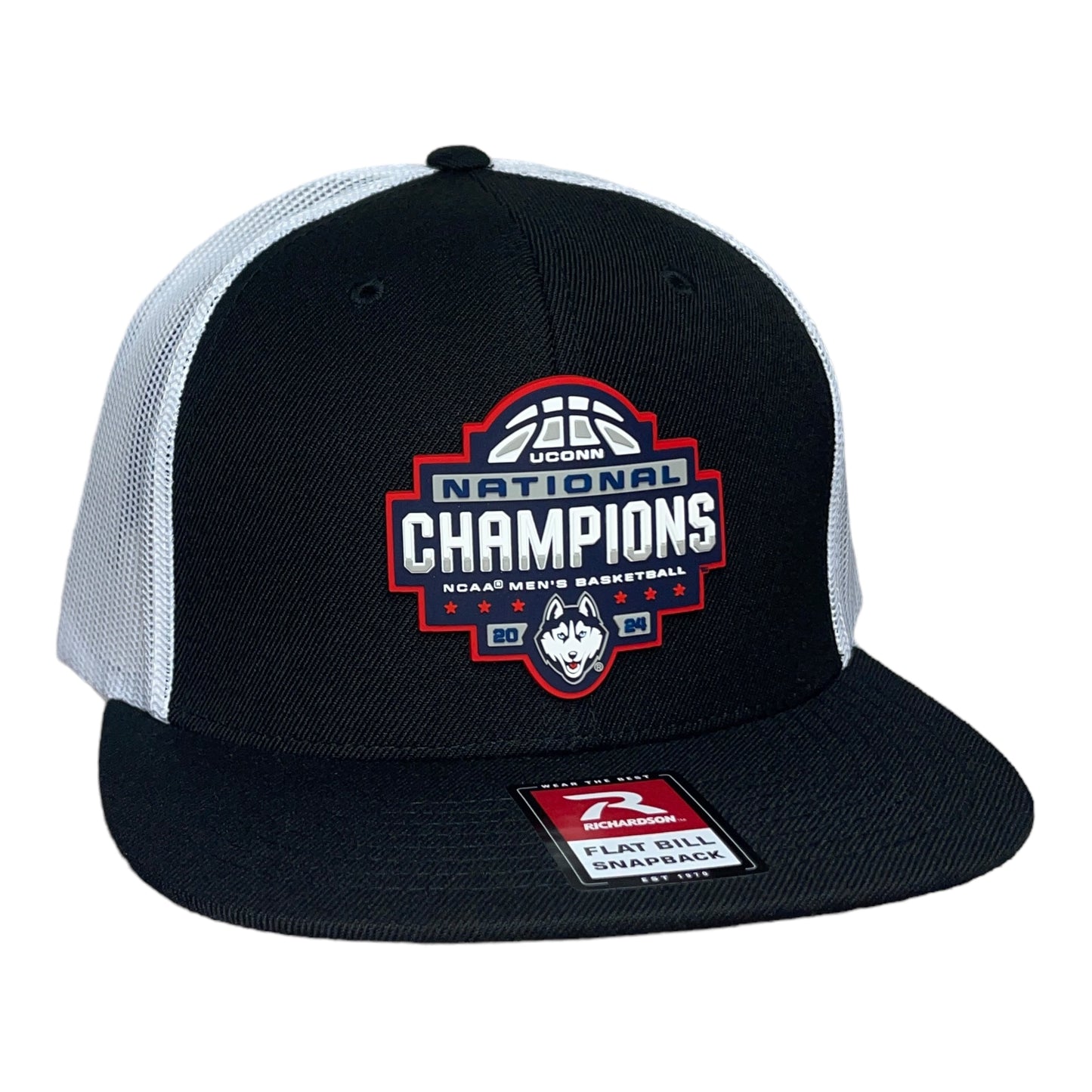UConn Huskies 2024 NCAA Men's Basketball National Champions Wool Blend Flat Bill Hat- Black/ White