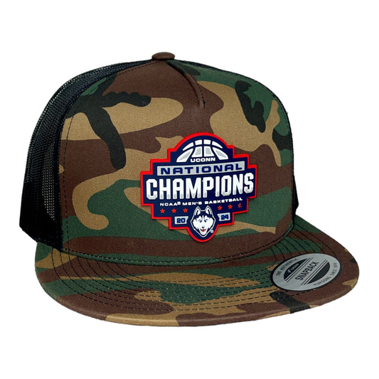 UConn Huskies 2024 NCAA Men's Basketball National Champions 3D YP Snapback Flat Bill Hat- Army Camo/ Black