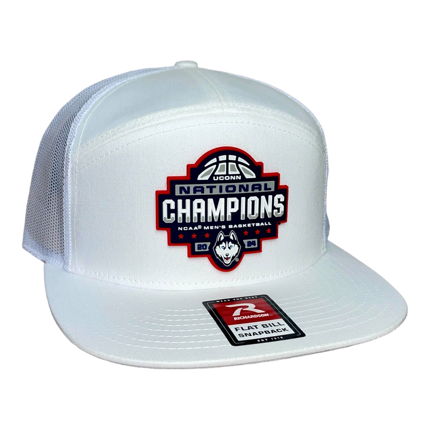 UConn Huskies 2024 NCAA Men's Basketball National Champions Snapback Seven-Panel Flat Bill Trucker Hat- White