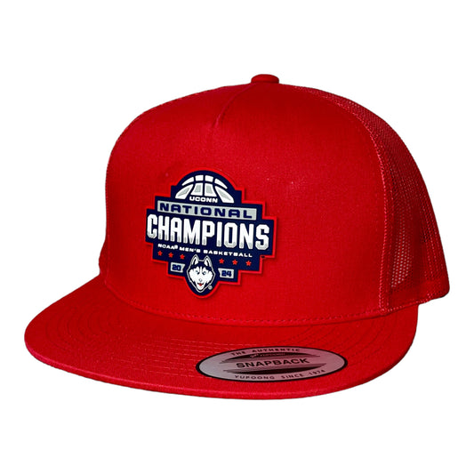 UConn Huskies 2024 NCAA Men's Basketball National Champions 3D YP Snapback Flat Bill Hat- Red