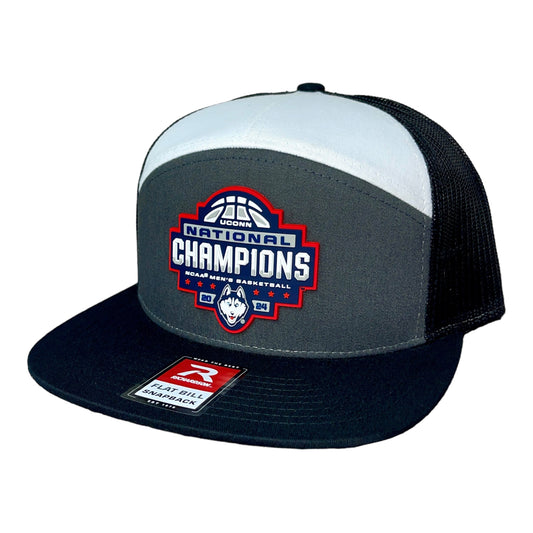 UConn Huskies 2024 NCAA Men's Basketball National Champions Snapback Seven-Panel Flat Bill Trucker Hat- Charcoal/ White/ Black