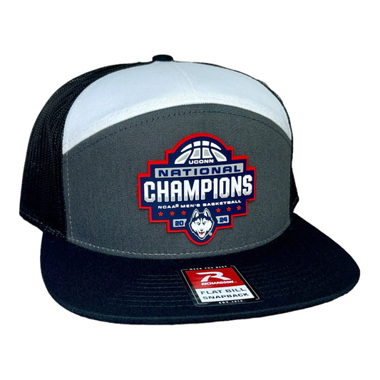 UConn Huskies 2024 NCAA Men's Basketball National Champions Snapback Seven-Panel Flat Bill Trucker Hat- Charcoal/ White/ Black