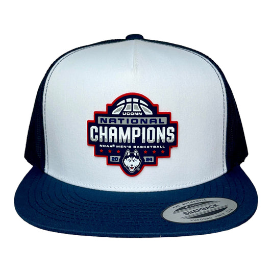 UConn Huskies 2024 NCAA Men's Basketball National Champions 3D YP Snapback Flat Bill Hat- White/ Navy