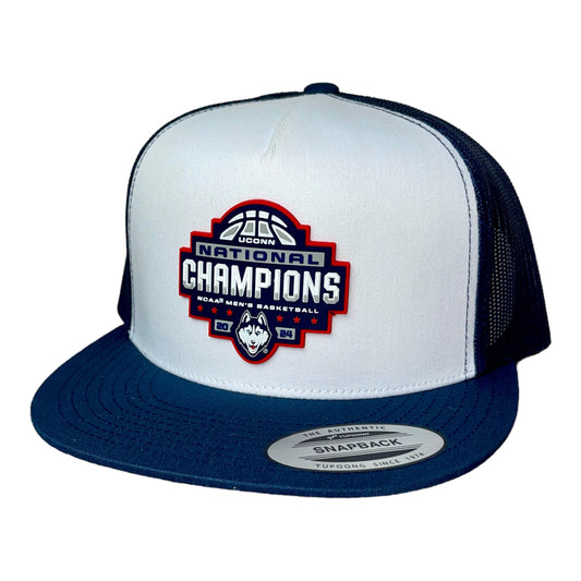 UConn Huskies 2024 NCAA Men's Basketball National Champions 3D YP Snapback Flat Bill Hat- White/ Navy