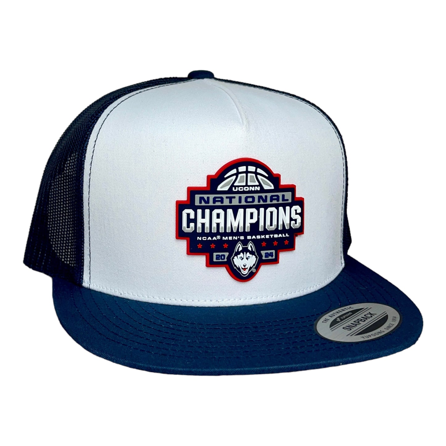 UConn Huskies 2024 NCAA Men's Basketball National Champions 3D YP Snapback Flat Bill Hat- White/ Navy