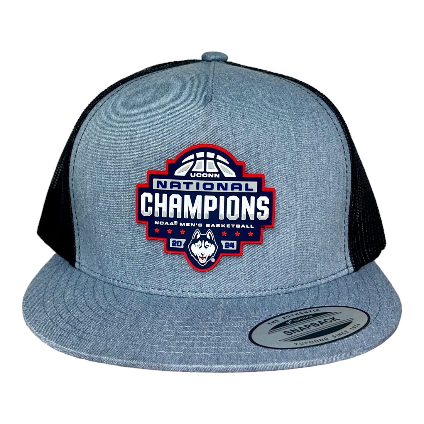 UConn Huskies 2024 NCAA Men's Basketball National Champions 3D YP Snapback Flat Bill Hat- Heather Grey/ Black