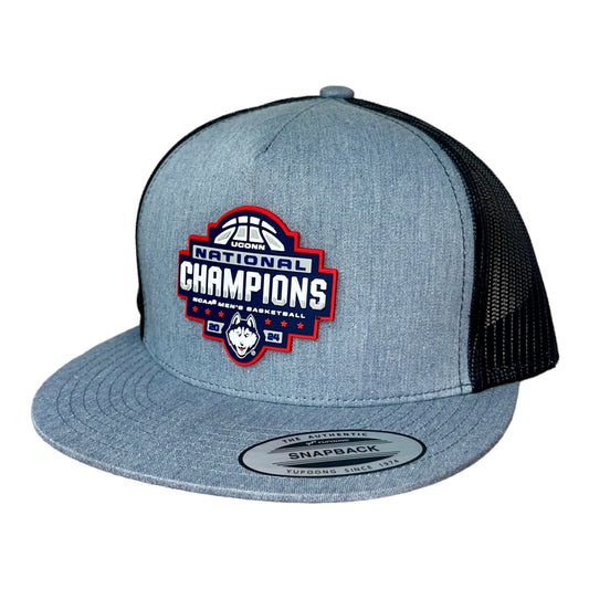 UConn Huskies 2024 NCAA Men's Basketball National Champions 3D YP Snapback Flat Bill Hat- Heather Grey/ Black