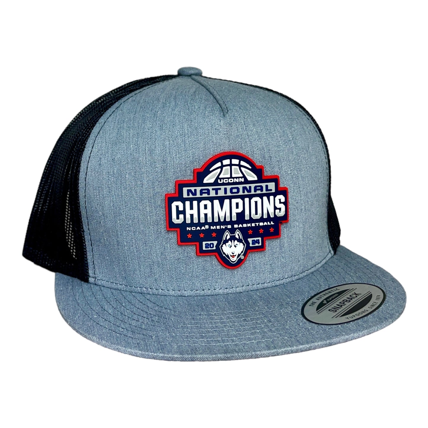 UConn Huskies 2024 NCAA Men's Basketball National Champions 3D YP Snapback Flat Bill Hat- Heather Grey/ Black