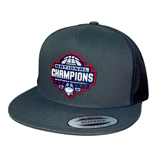 UConn Huskies 2024 NCAA Men's Basketball National Champions 3D YP Snapback Flat Bill Hat- Charcoal/ Black