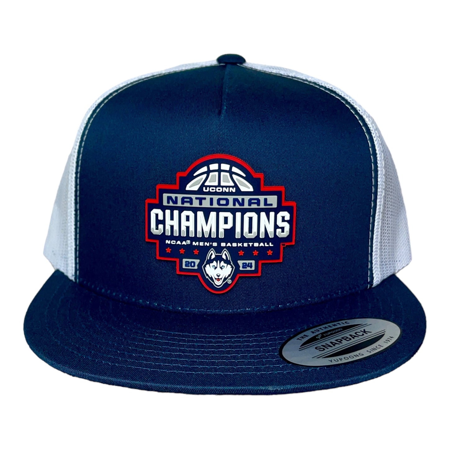 UConn Huskies 2024 NCAA Men's Basketball National Champions 3D YP Snapback Flat Bill Hat- Navy/ White