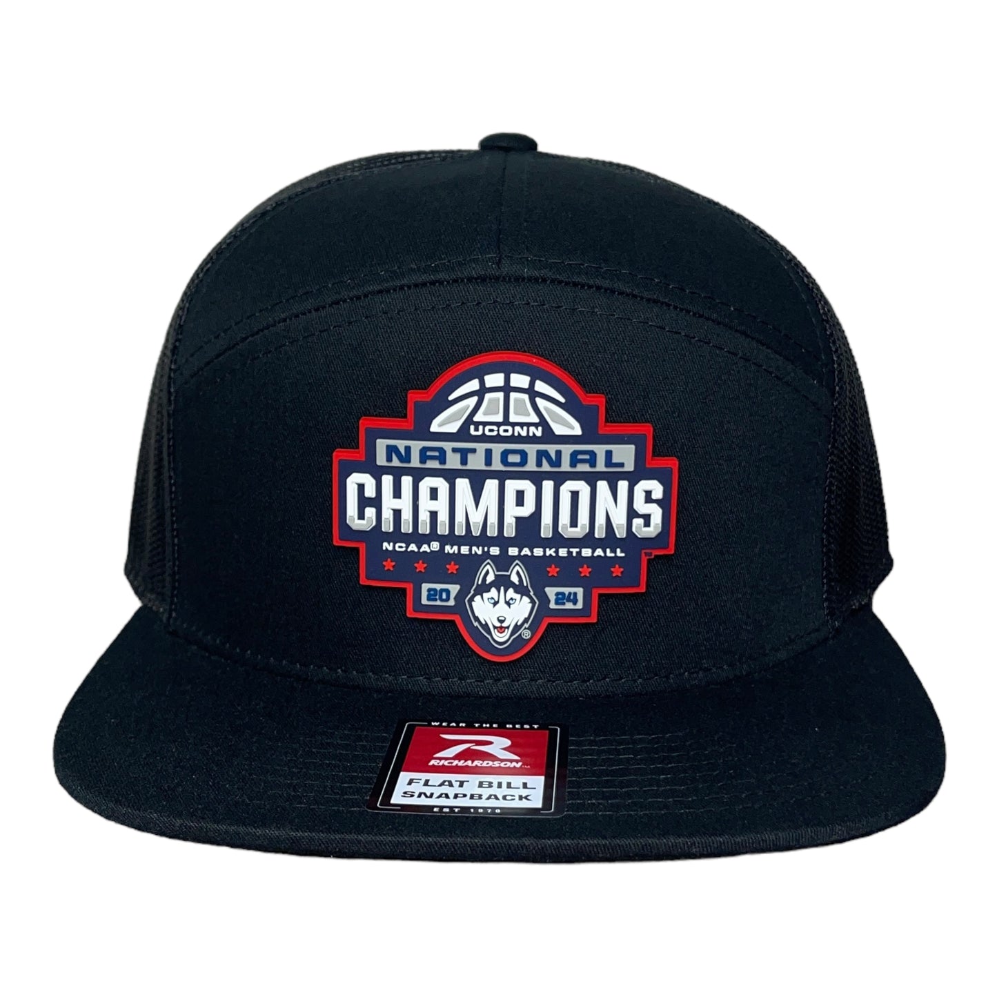 UConn Huskies 2024 NCAA Men's Basketball National Champions Snapback Seven-Panel Flat Bill Trucker Hat- Black