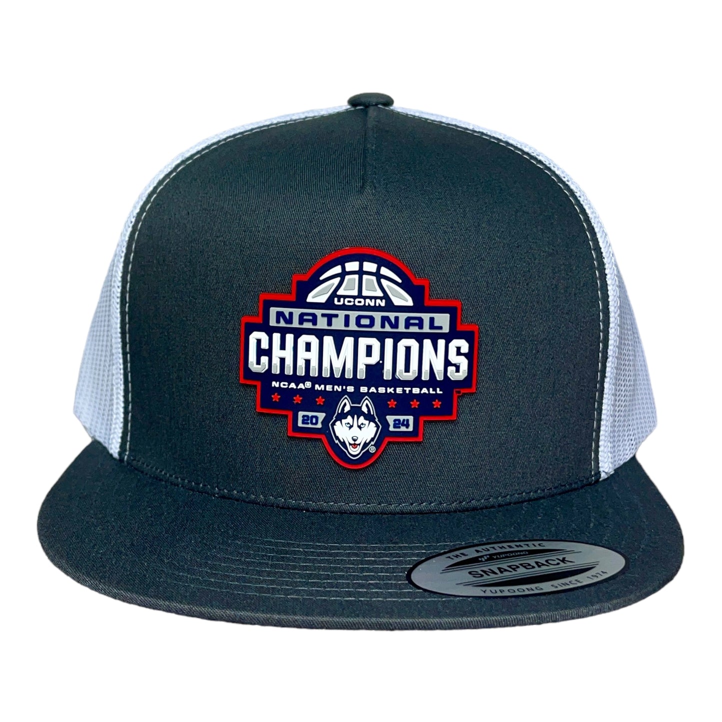 UConn Huskies 2024 NCAA Men's Basketball National Champions 3D YP Snapback Flat Bill Hat- Charcoal/ White